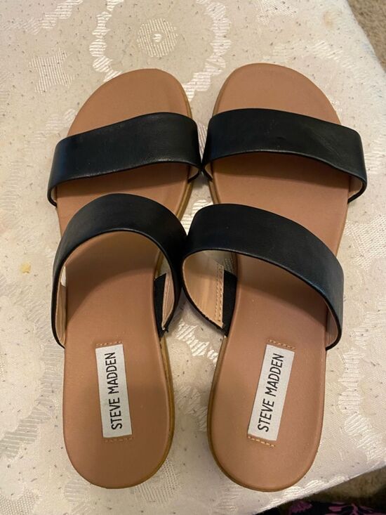 Steve Madden Shoes - Steve Madden Black and Tan Double Strap Slide Sandals